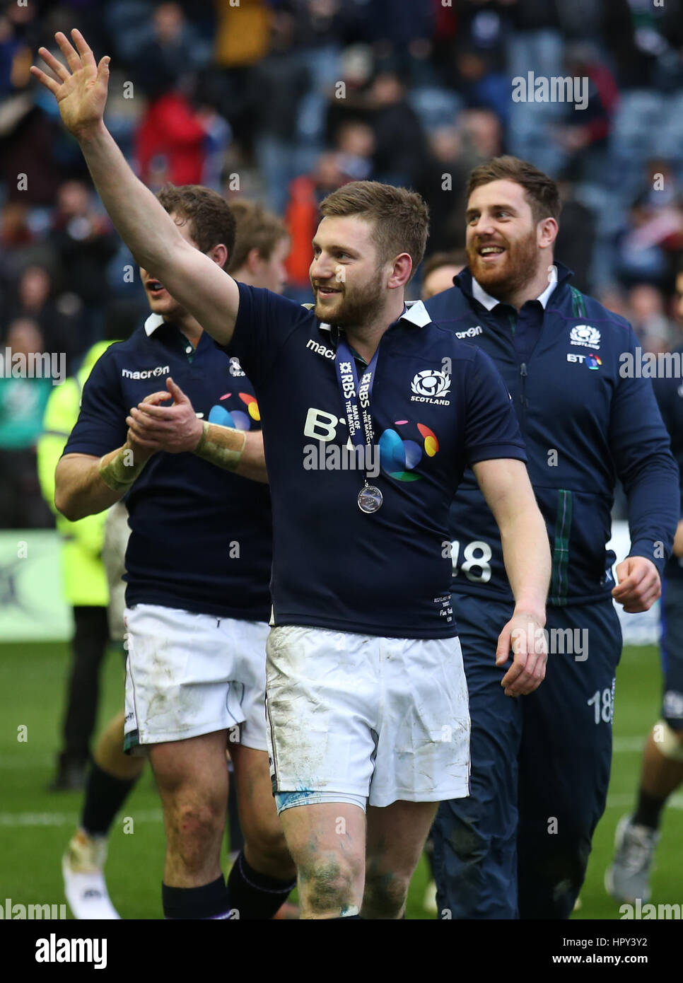 Scotland’s Finn Russell celebrate at full time after the RBS 6 Nations