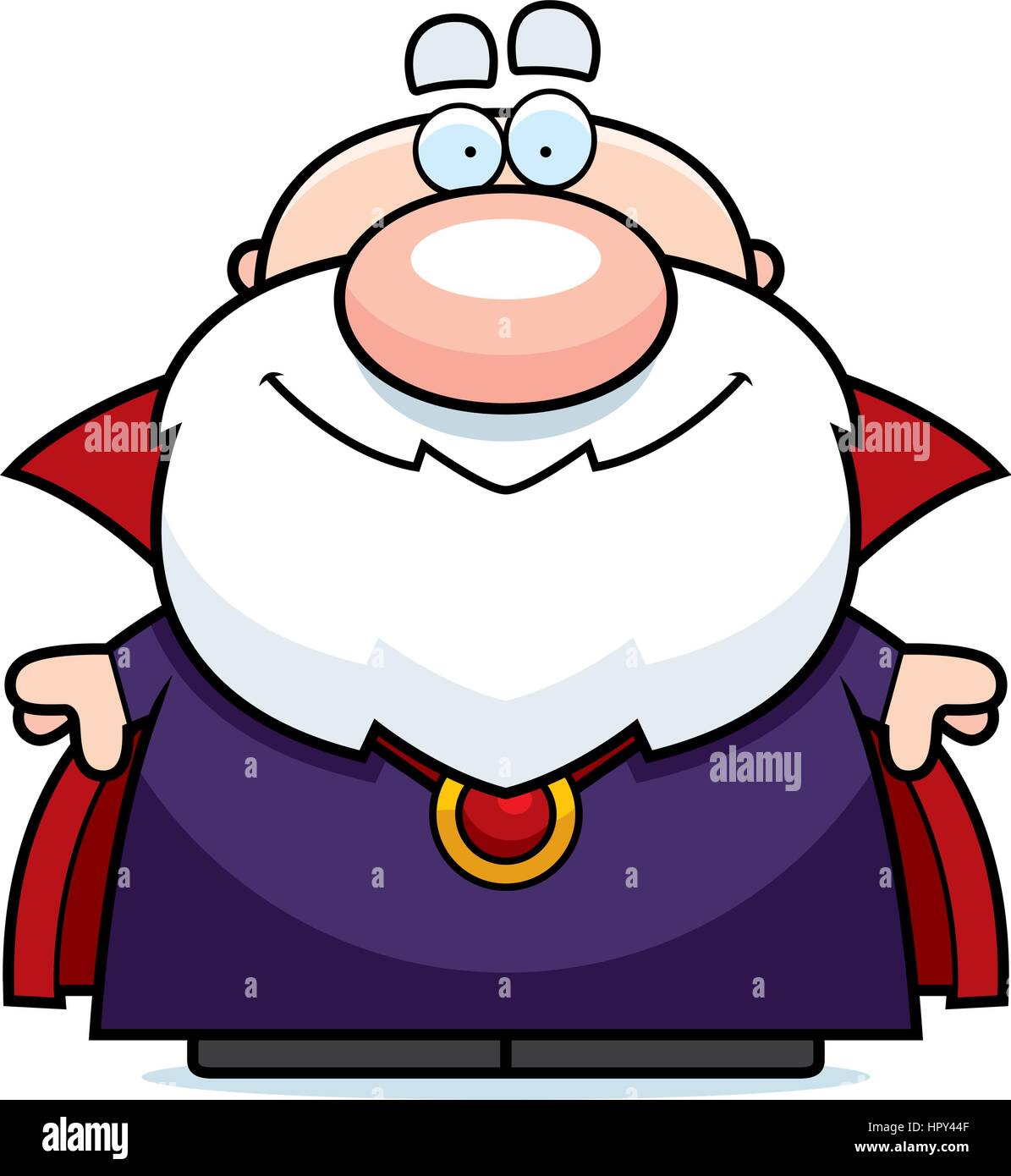 A happy cartoon wizard standing and smiling. Stock Vector