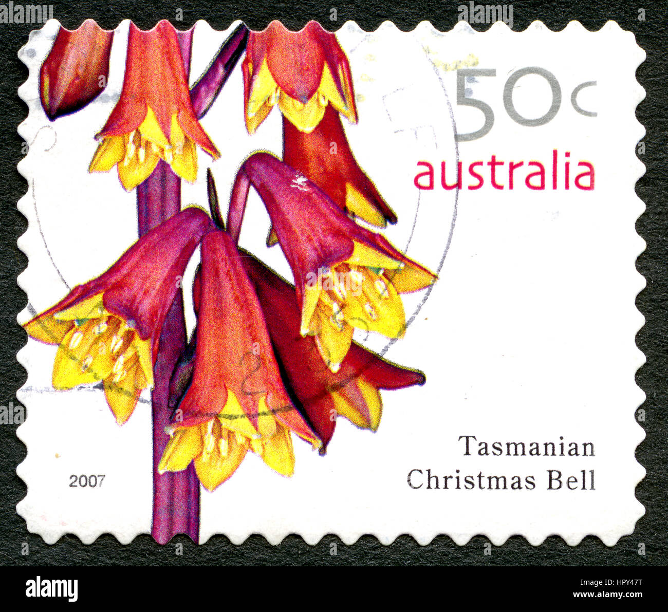 AUSTRALIA - CIRCA 2005: A used postage stamp from Australia, depicting an image of a Tasmanian Christmas Bell flowering plant, circa 2005. Stock Photo