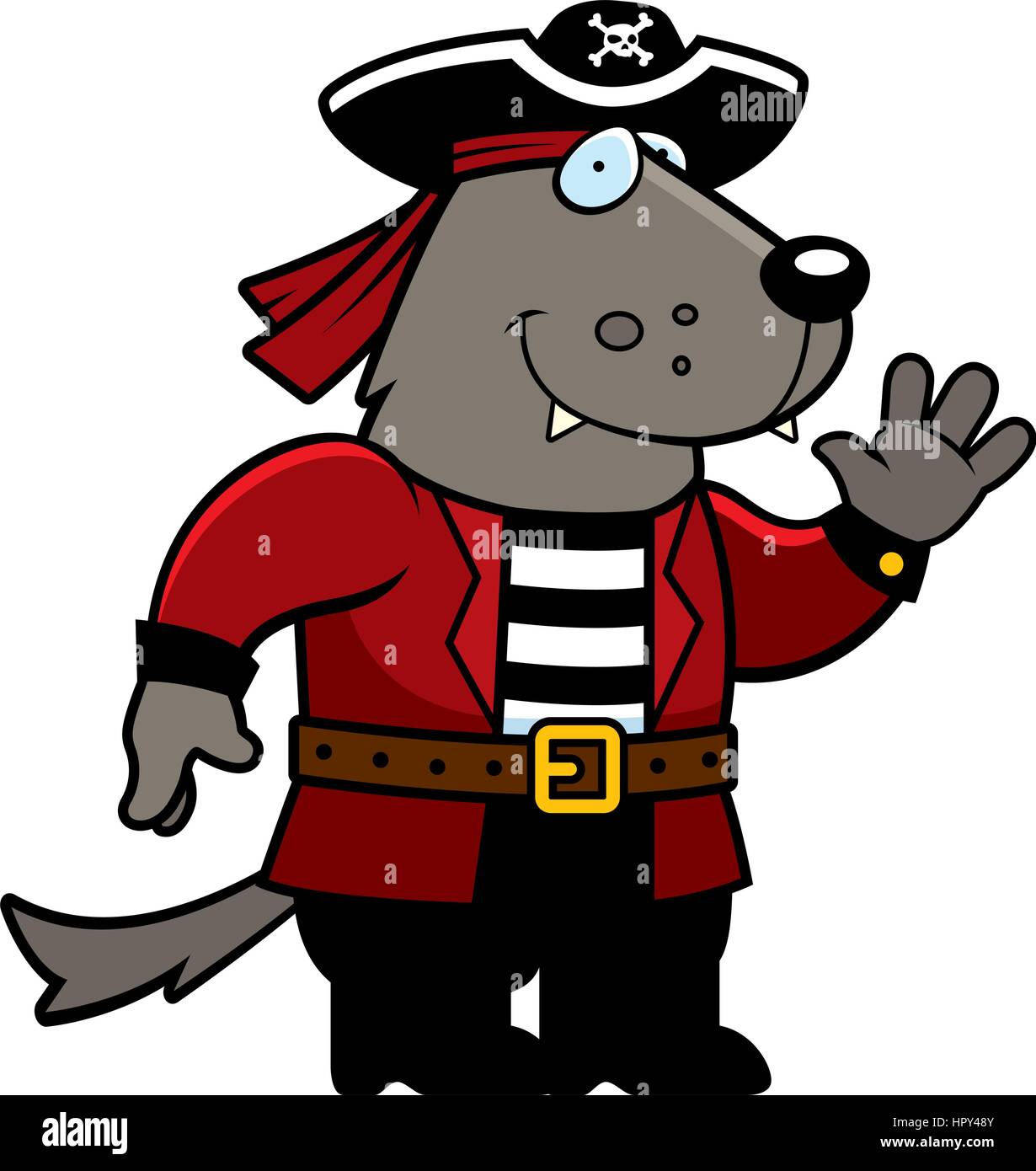 A happy cartoon wolf in a pirate costume. Stock Vector