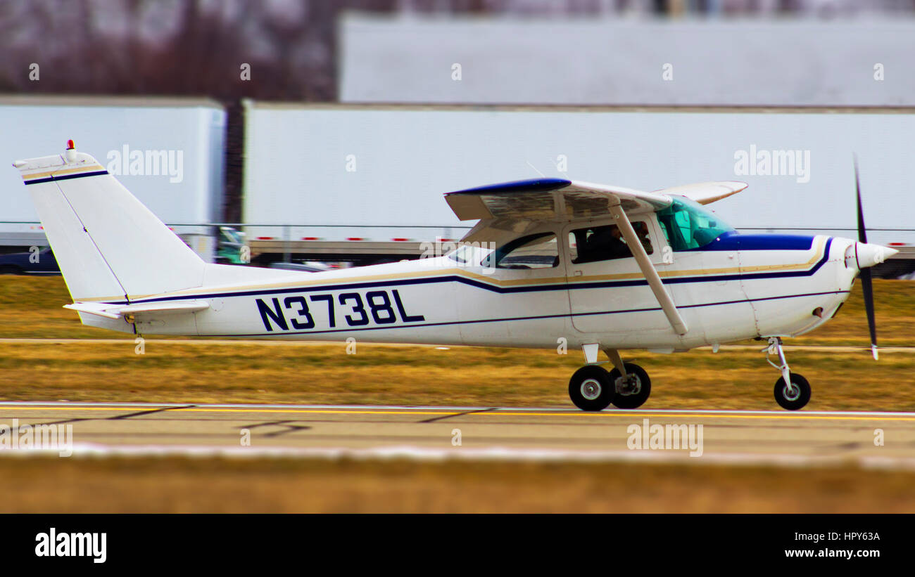 A small plane landing Stock Photo