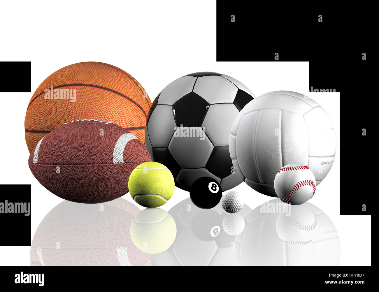 sports balls over a white background Stock Photo - Alamy
