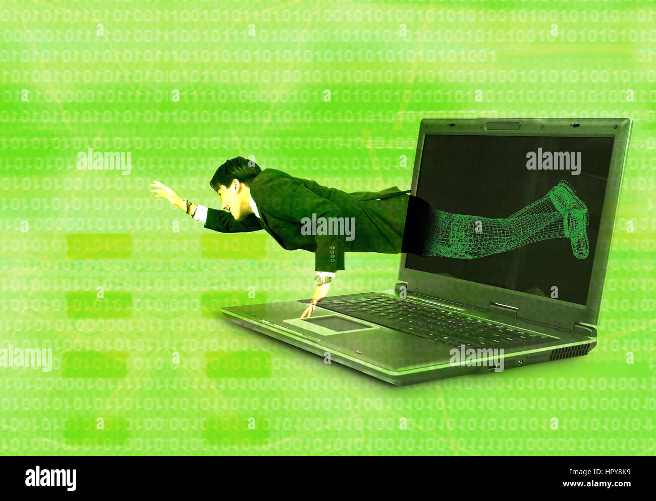 break free from technology- green binary background Stock Photo