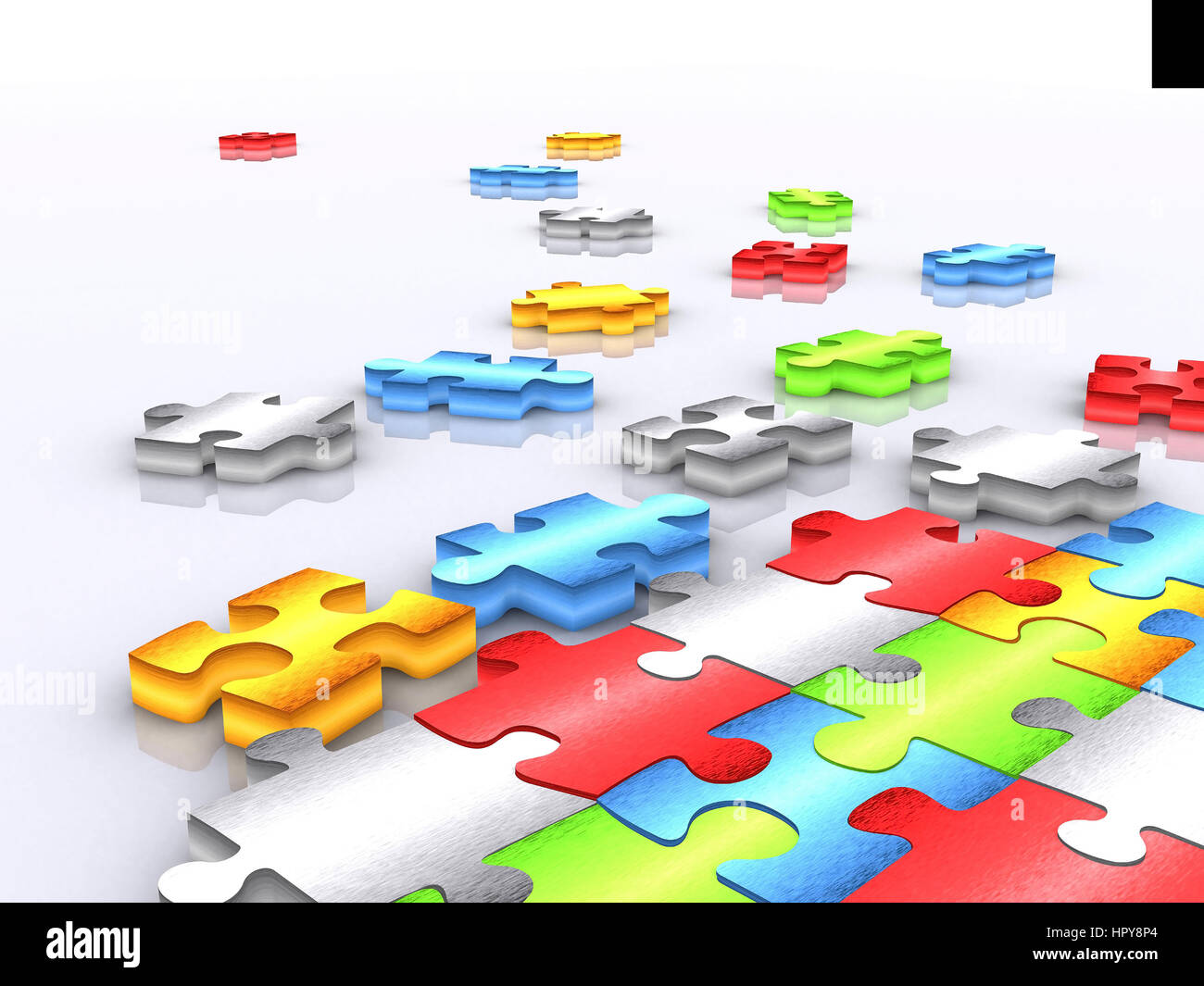 colourful unfinished puzzle over white - 3d render 2 Stock Photo - Alamy