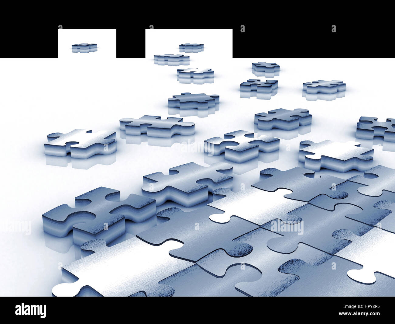 blue tinted unfinished puzzle - 3d render over white Stock Photo - Alamy