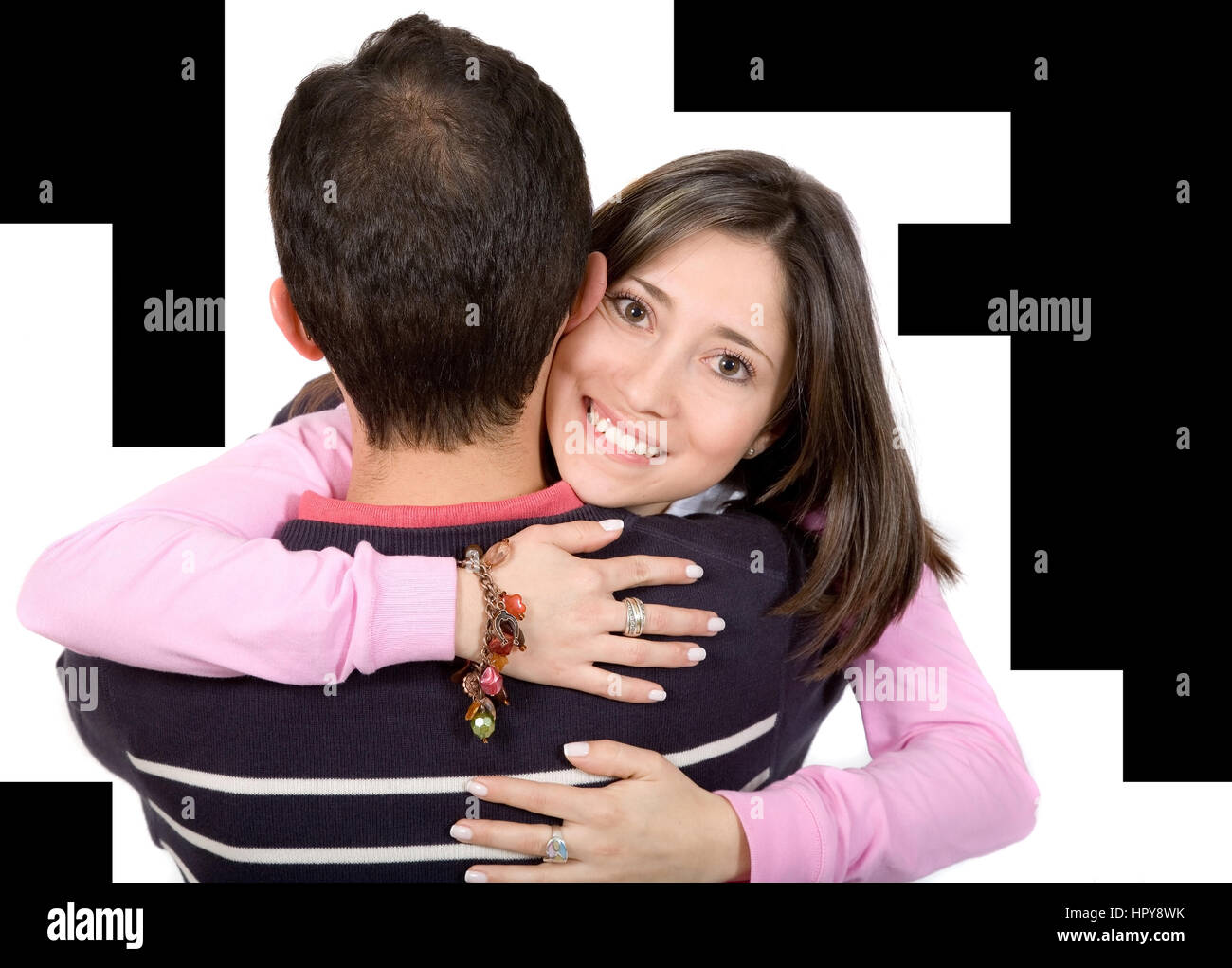 couple smiling - casual over a white background Stock Photo - Alamy