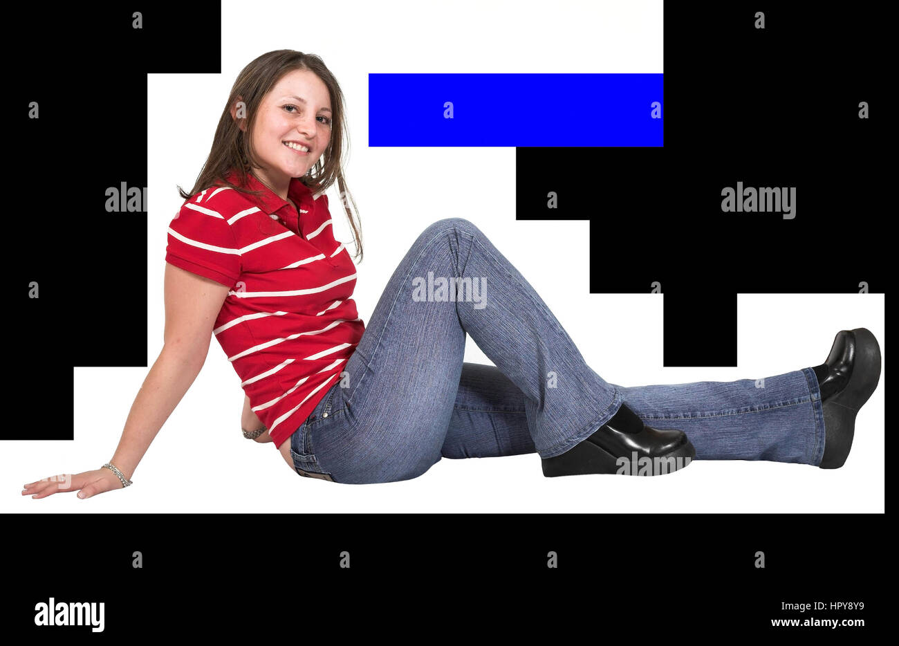 girl on the floor smiling over white Stock Photo - Alamy