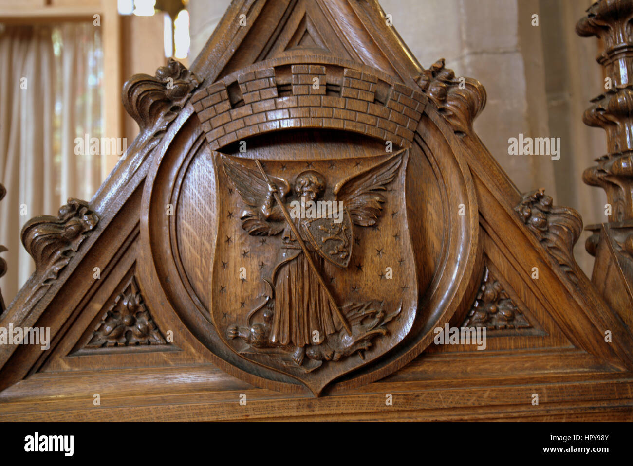St Michael's Parish Church, Linlithgow St Michael wooden  carving Stock Photo