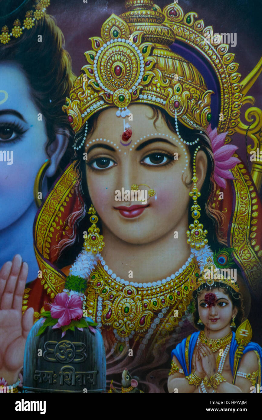 Hindu God Shiva and goddess Parvati poster Stock Photo - Alamy