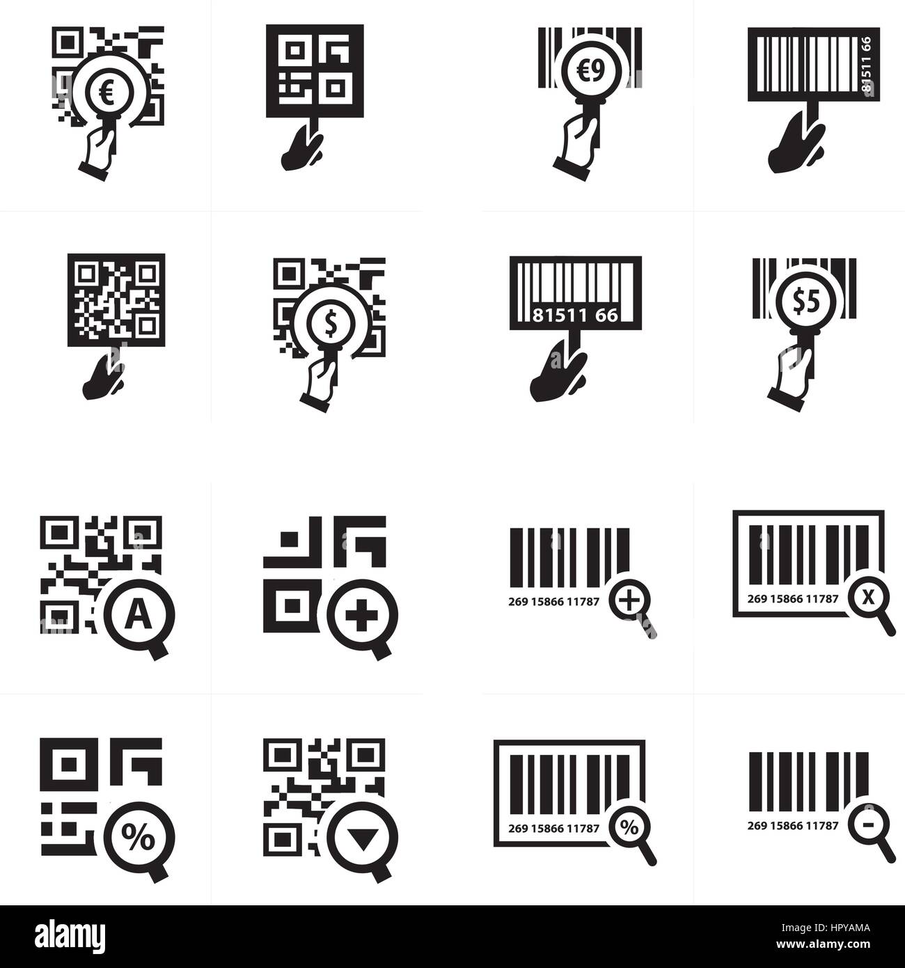 Hand And Zoom Qr Code Icon Set Stock Vector Image Art Alamy