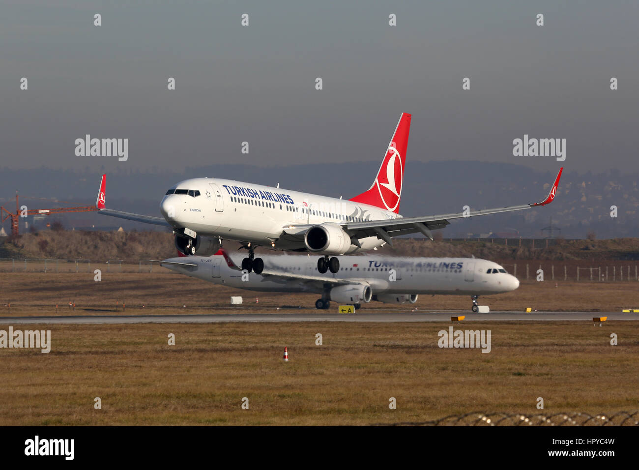 Stuttgart, Germany - December 22, 2016: A Turkish Airlines Boeing 737-800 airplane with the registration TC-JGG at Stuttgart Airport (STR) in Germany. Stock Photo