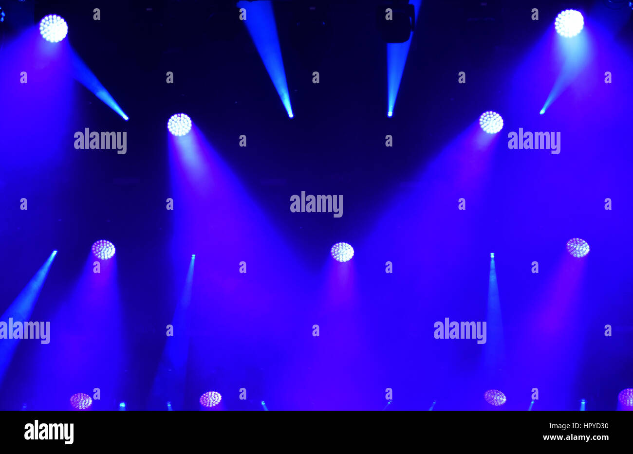 Blue stage lights, light show at concert Stock Photo Alamy