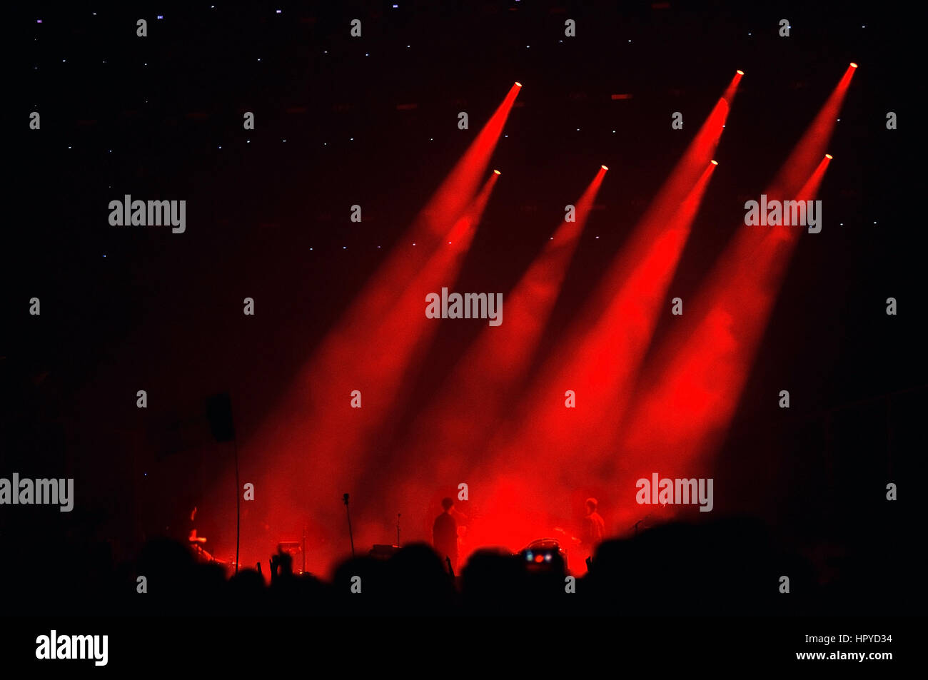 Red stage lights Stock Photo