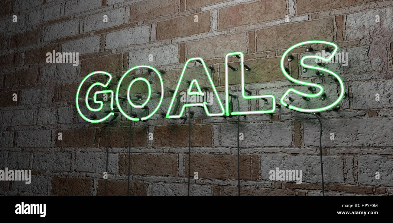 Goals Glowing Neon Sign On Stonework Wall 3d Rendered Royalty