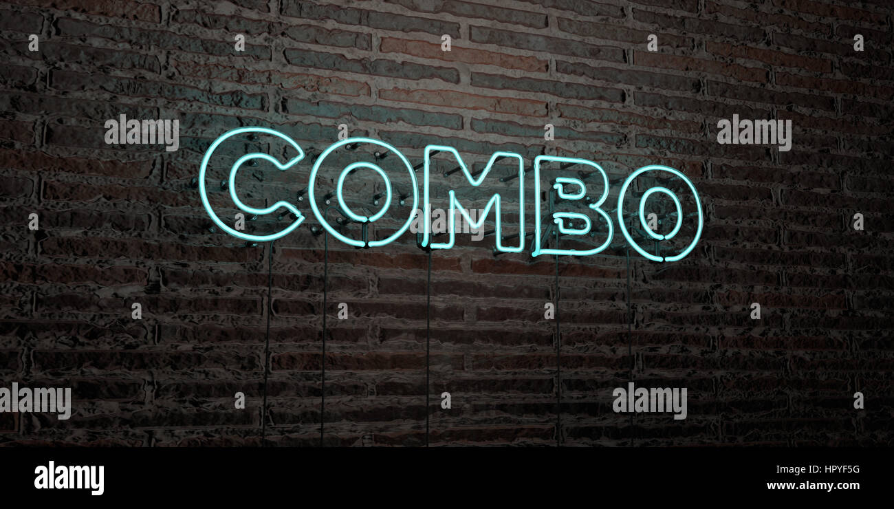COMBO -Realistic Neon Sign on Brick Wall background - 3D rendered ...