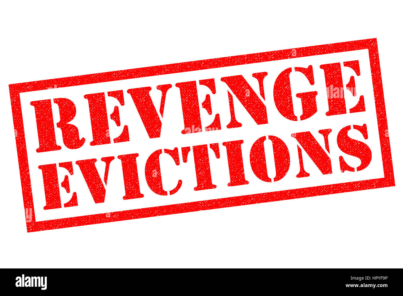 REVENGE EVICTIONS red Rubber Stamp over a white background. Stock Photo