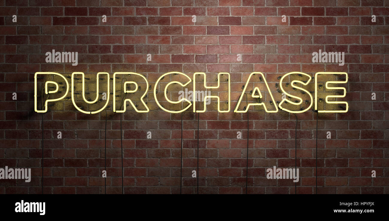 PURCHASE - fluorescent Neon tube Sign on brickwork - Front view - 3D ...