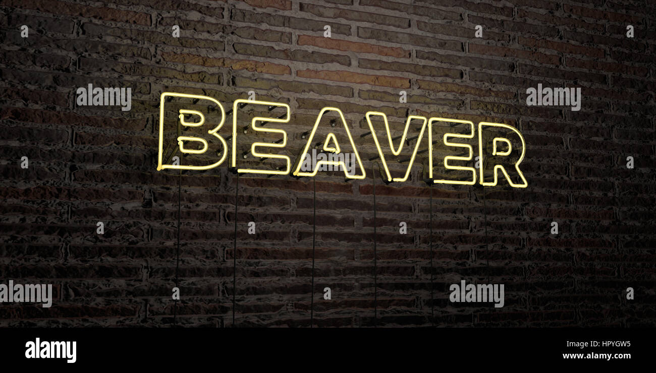 Beaver Realistic Neon Sign On Brick Wall Background 3d Rendered