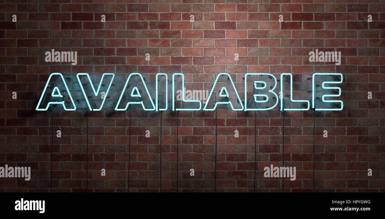 Vailable Sign AVAILABLE - fluorescent Neon tube Sign on brickwork - Front view - 3D ...