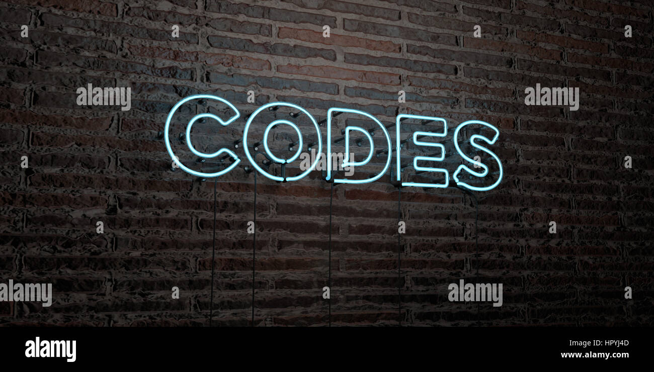 CODES -Realistic Neon Sign on Brick Wall background - 3D rendered ...
