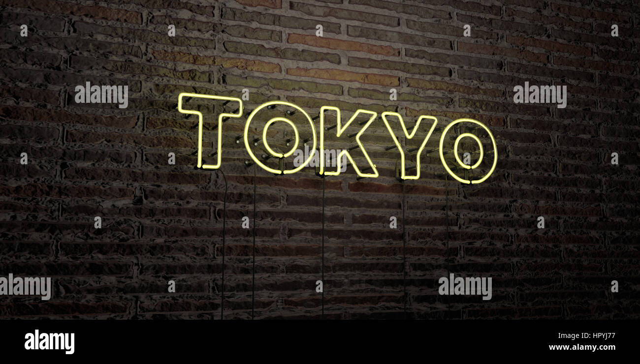 Tokyo Sign Textures TOKYO -Realistic Neon Sign on Brick Wall background - 3D rendered ...