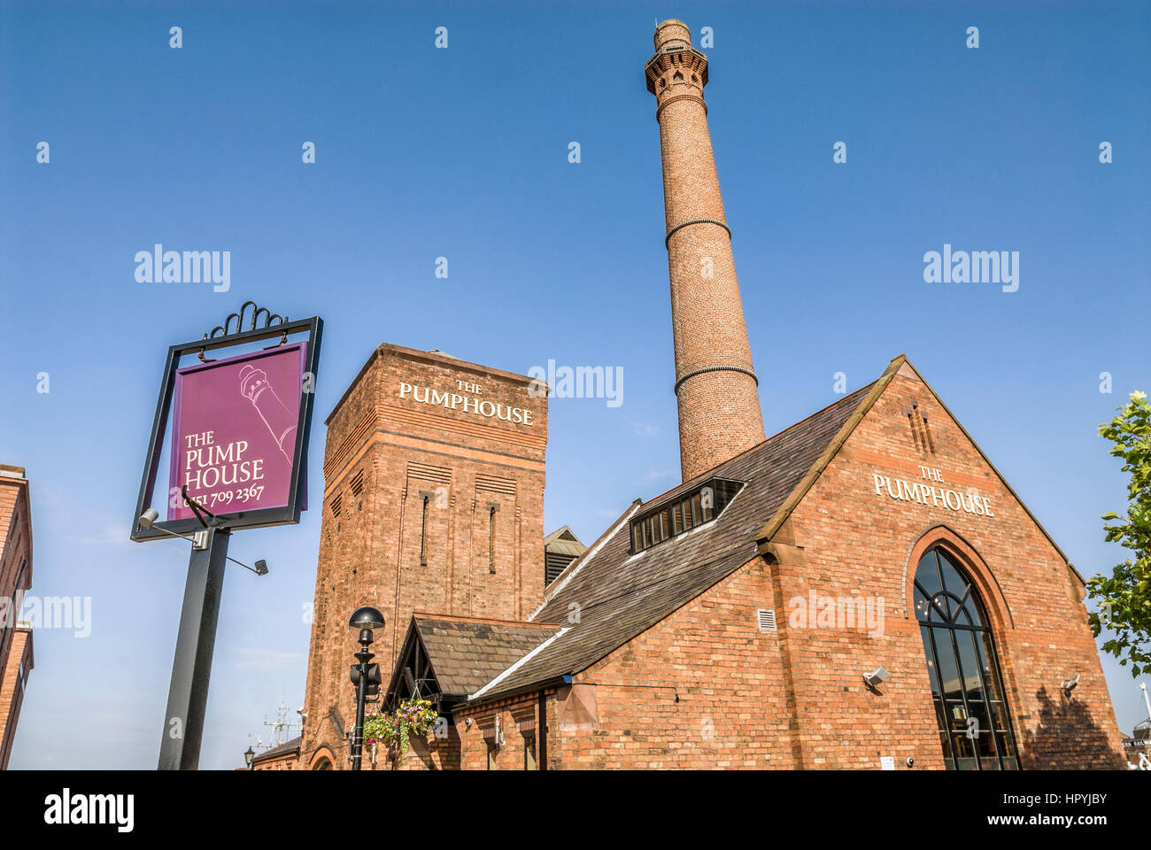 The Pumphouse at the Albert Dock, a complex of dock buildings and warehouses in Liverpool, England. Designed by Jesse Hartley and Philip Hardwick, it  Stock Photo
