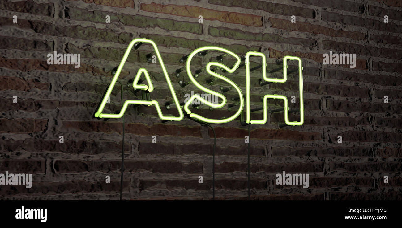 ASH -Realistic Neon Sign on Brick Wall background - 3D rendered royalty ...
