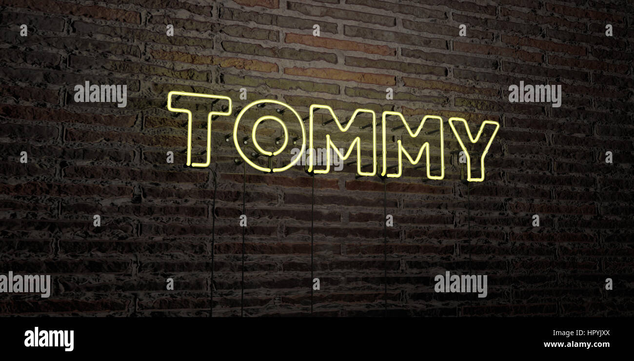 TOMMY -Realistic Neon Sign on Brick Wall background - 3D rendered ...