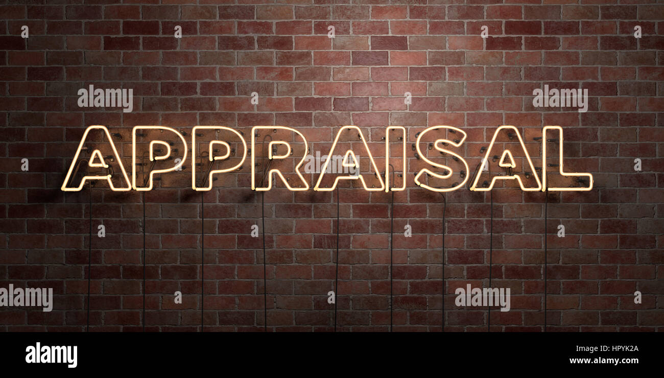 APPRAISAL - fluorescent Neon tube Sign on brickwork - Front view - 3D ...