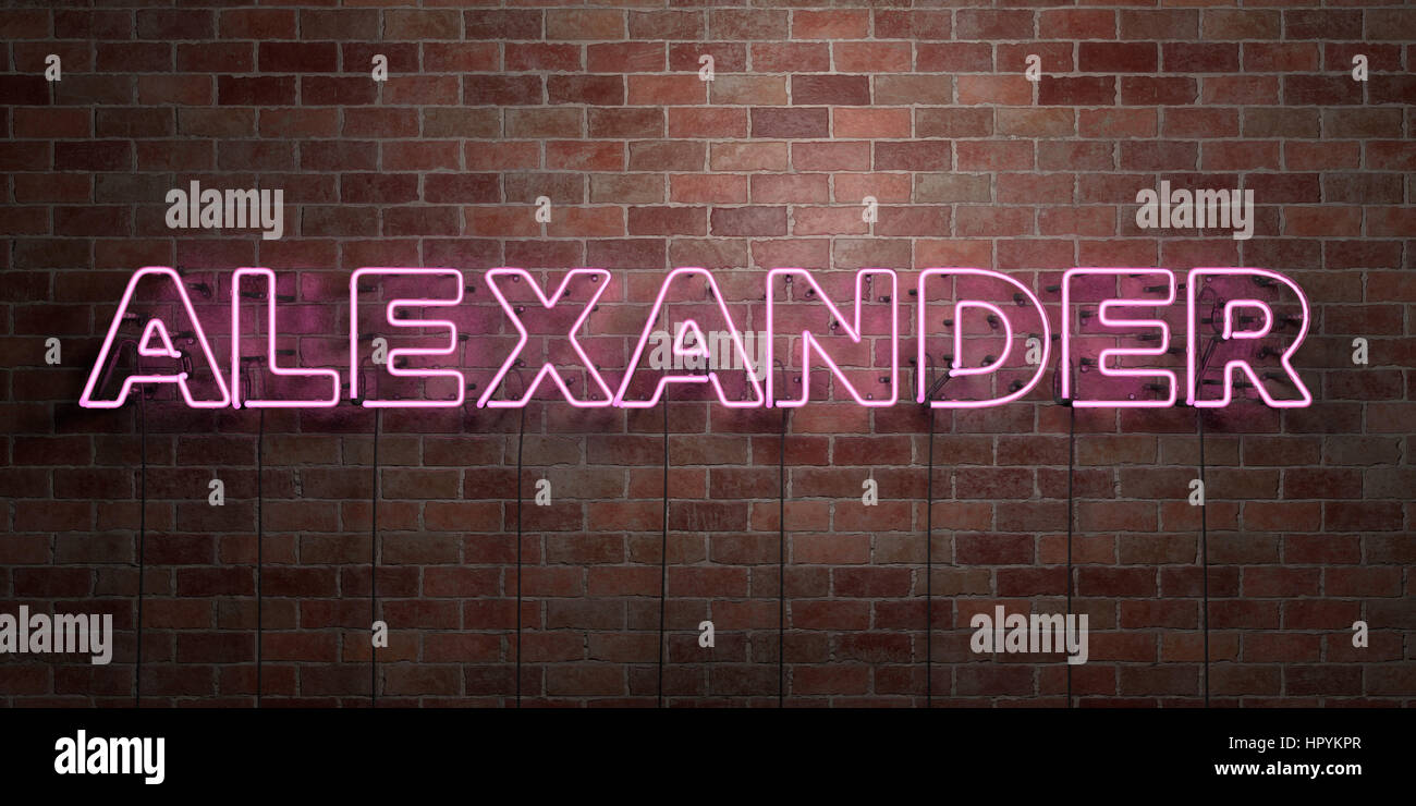 ALEXANDER - fluorescent Neon tube Sign on brickwork - Front view - 3D ...