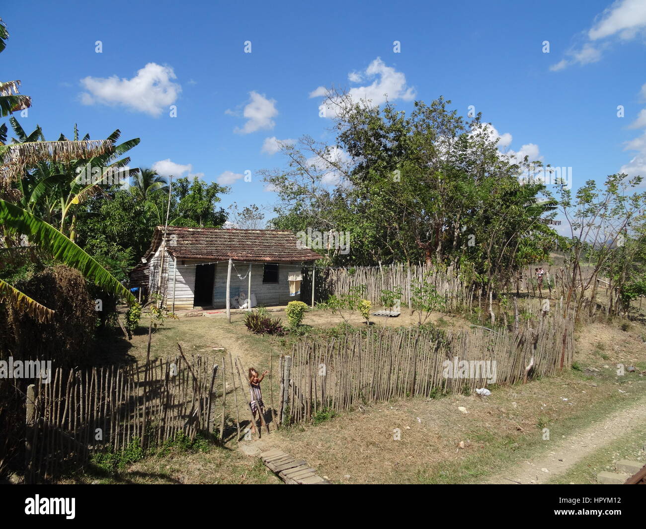 Cuban countryside landscape with traditional houses  from the Valle de los Ingenios near Trinidad Stock Photo