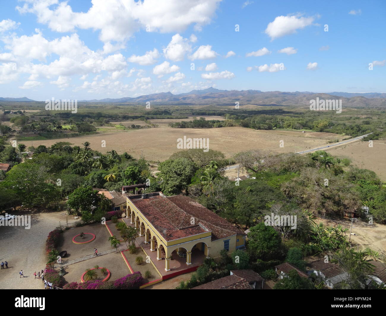 Aerial view of a colonial sugar cane plantation and hacienda from the