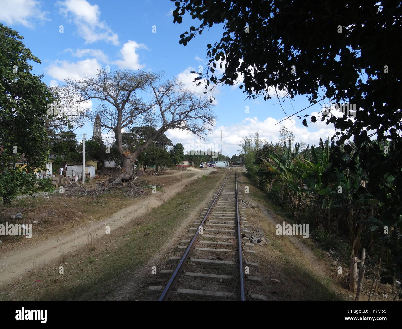Railway line going through the countryside, Cuba Stock Photo