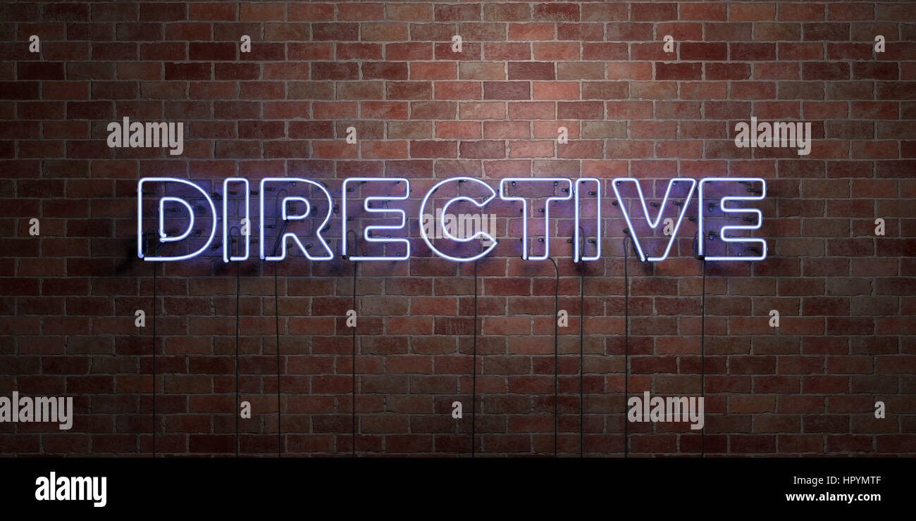 DIRECTIVE - fluorescent Neon tube Sign on brickwork - Front view - 3D ...