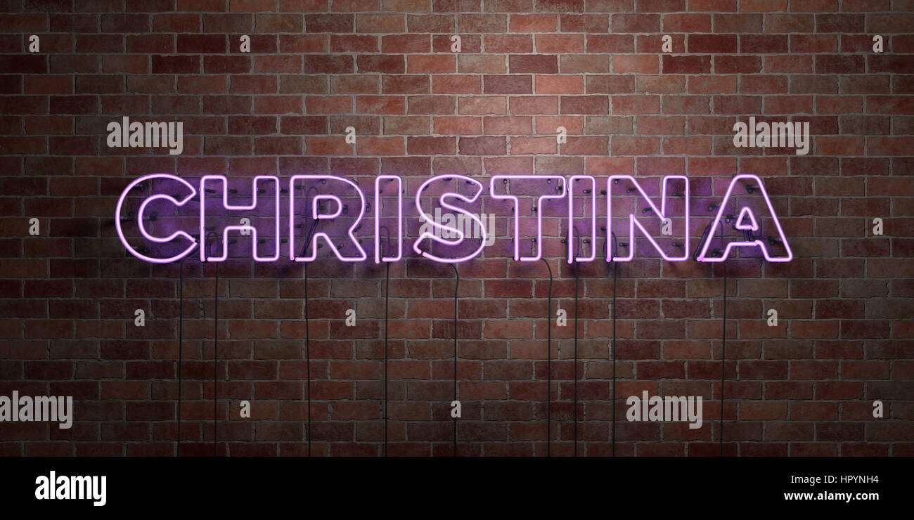 CHRISTINA - fluorescent Neon tube Sign on brickwork - Front view - 3D ...
