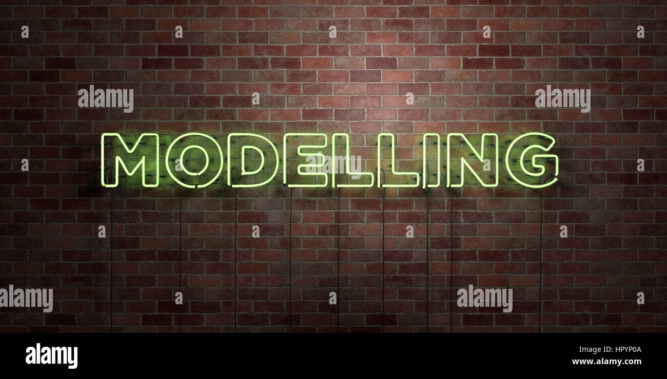 MODELLING - fluorescent Neon tube Sign on brickwork - Front view - 3D ...