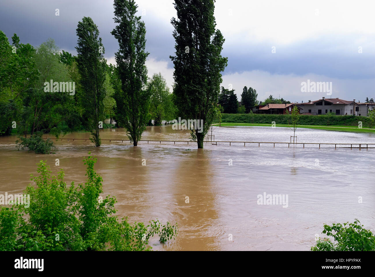 Bad weather in Veneto, Italy.  Heavy rains have flooded the fields causing extensive damage to agriculture. Stock Photo