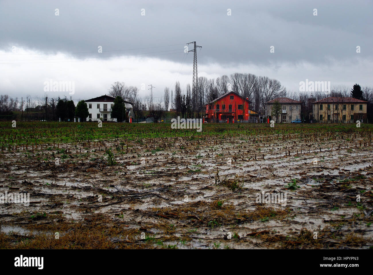 Bad weather in Veneto, Italy.  Heavy rains have flooded the fields causing extensive damage to agriculture. In photo Cadoneghe, Province of Padua. Stock Photo