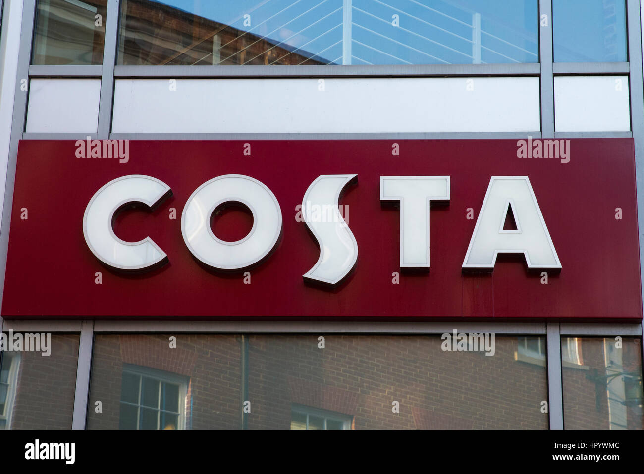 CANTERBURY, UK FEBRUARY 13TH 2017 A sign for a Costa coffee shop in