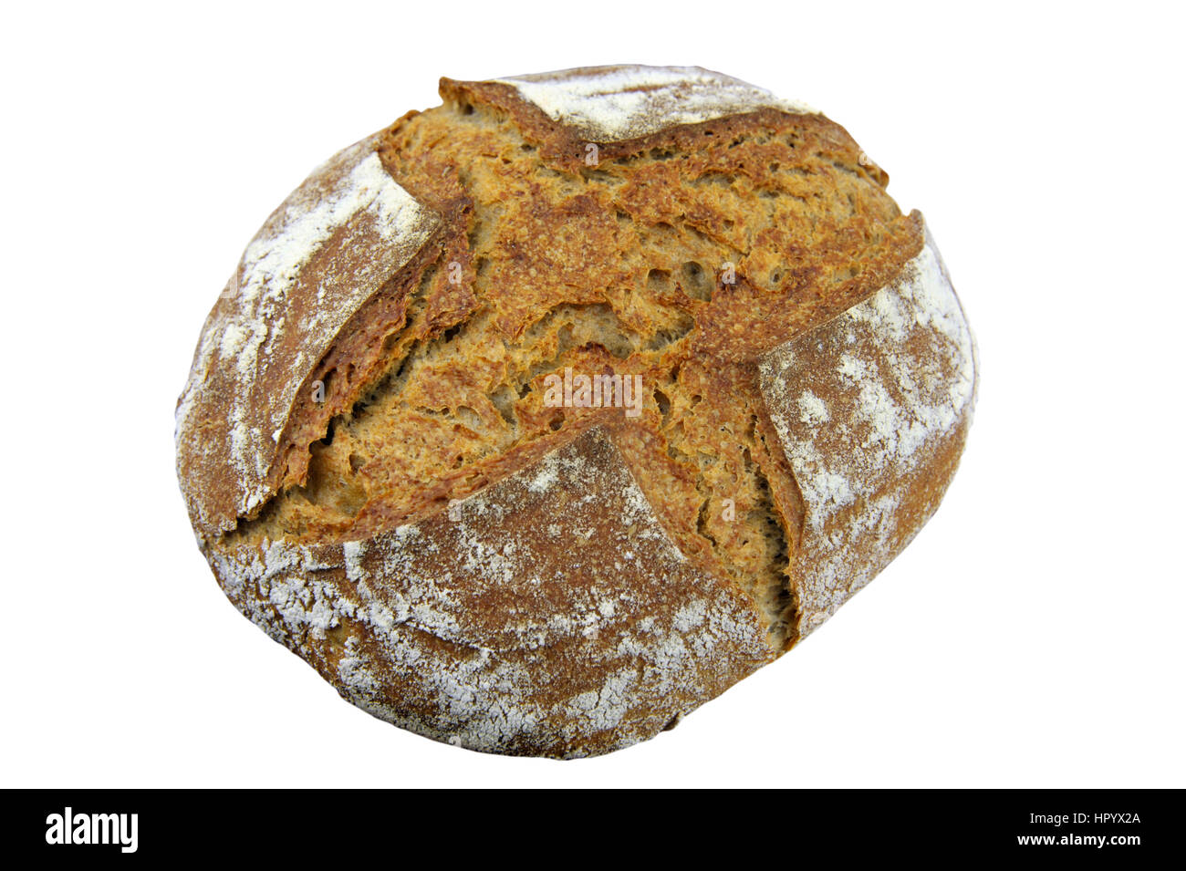 Crusty homemade artisan round white sourdough bread loaf made from ...
