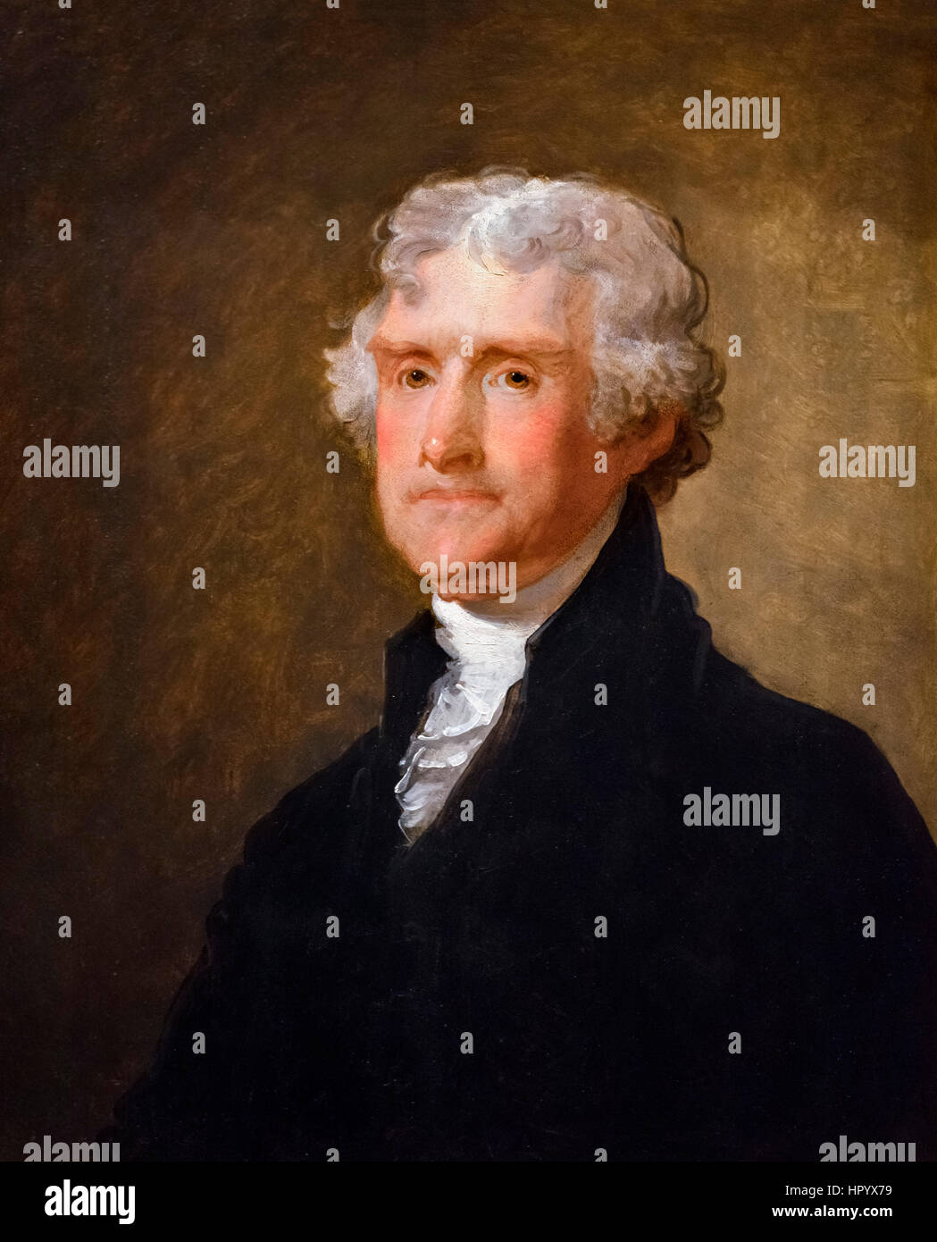Thomas Jefferson. Portrait of the 3rd US President, Thomas Jefferson (1743-1826) by Gilbert Stuart, oil on wood, c.1821 Stock Photo