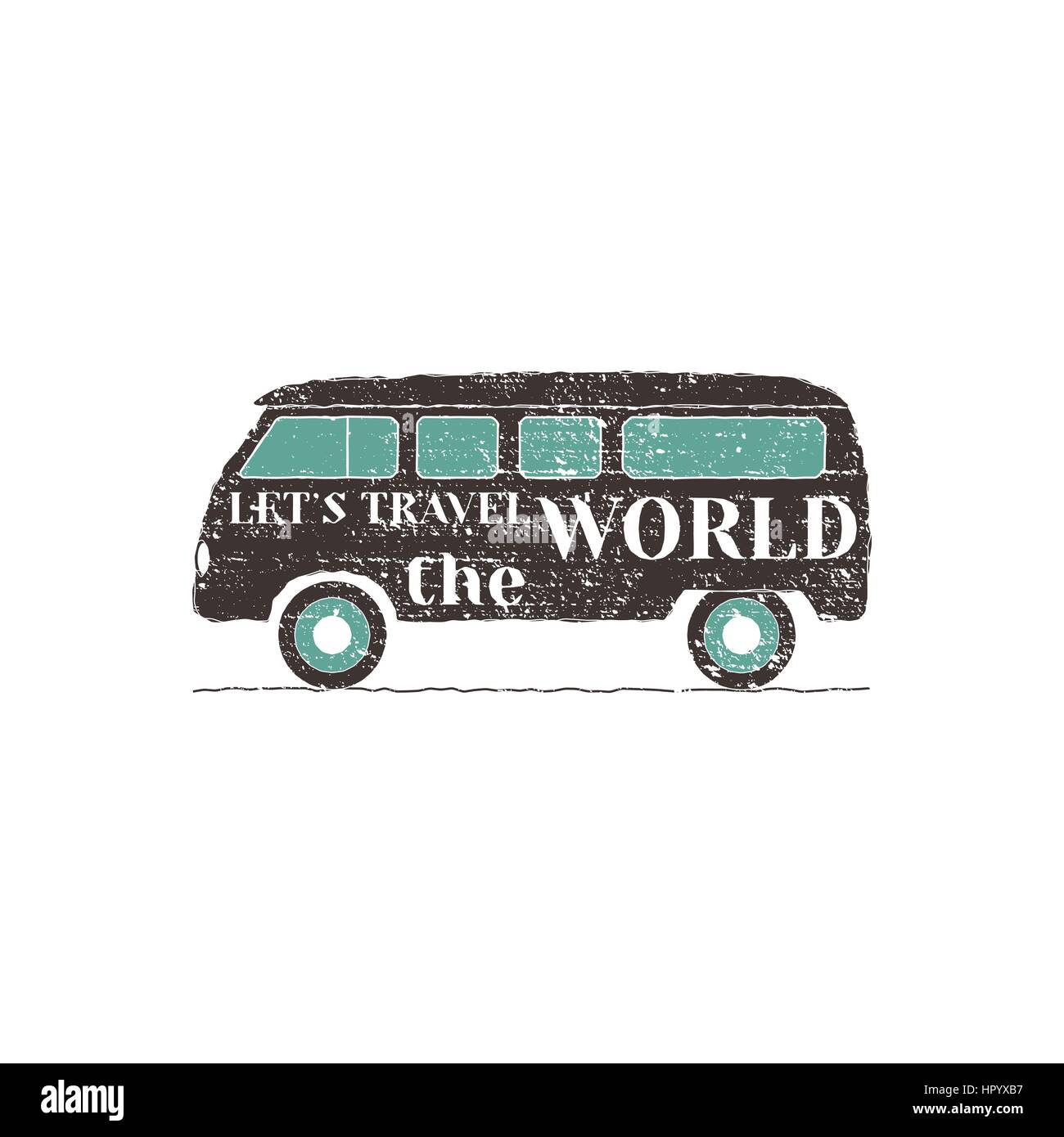 Camper van car logo, emblem and badge isolated on white background. RV ...
