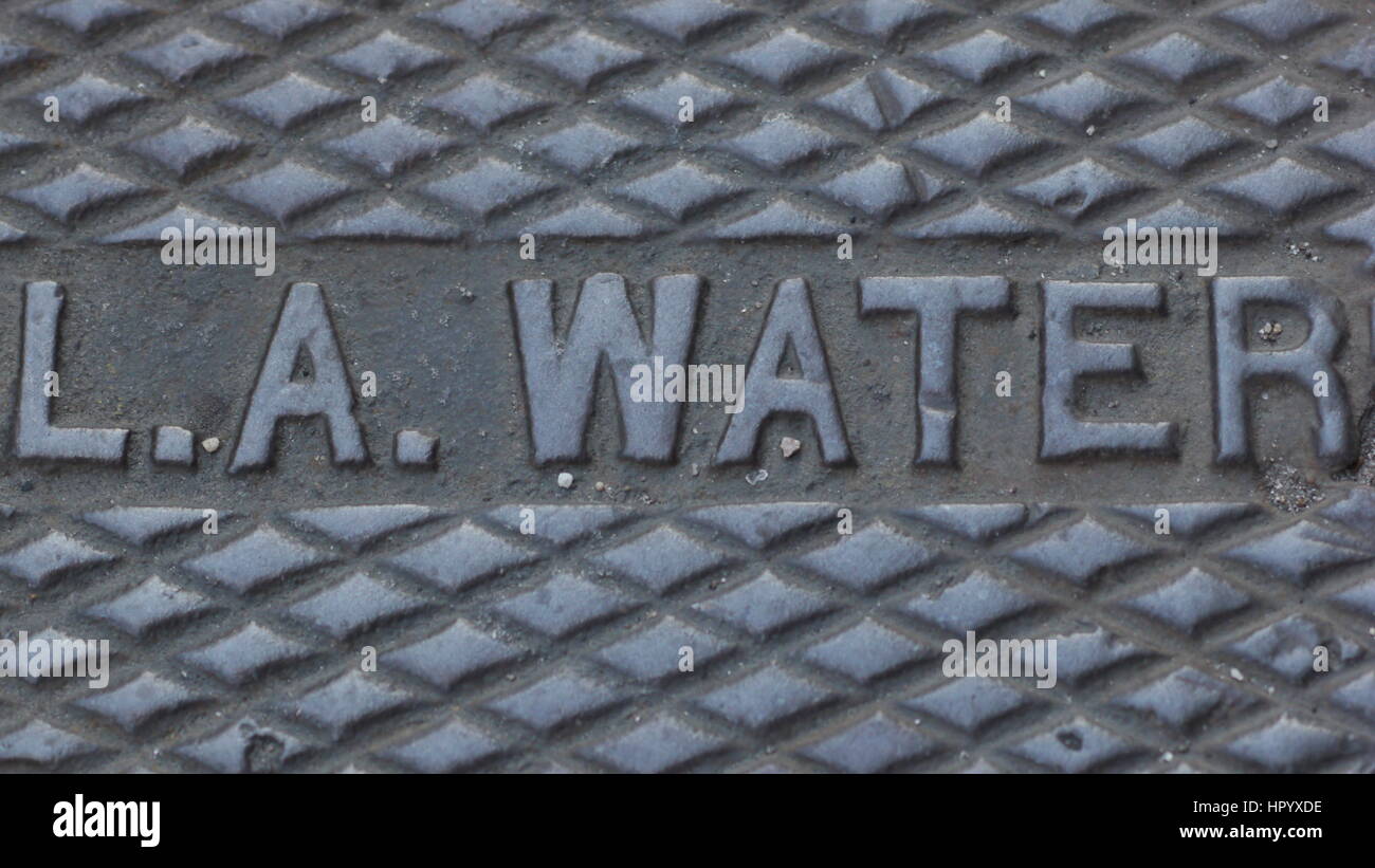 L.A.Water.A man hole cover in Los Angeles. Stock Photo
