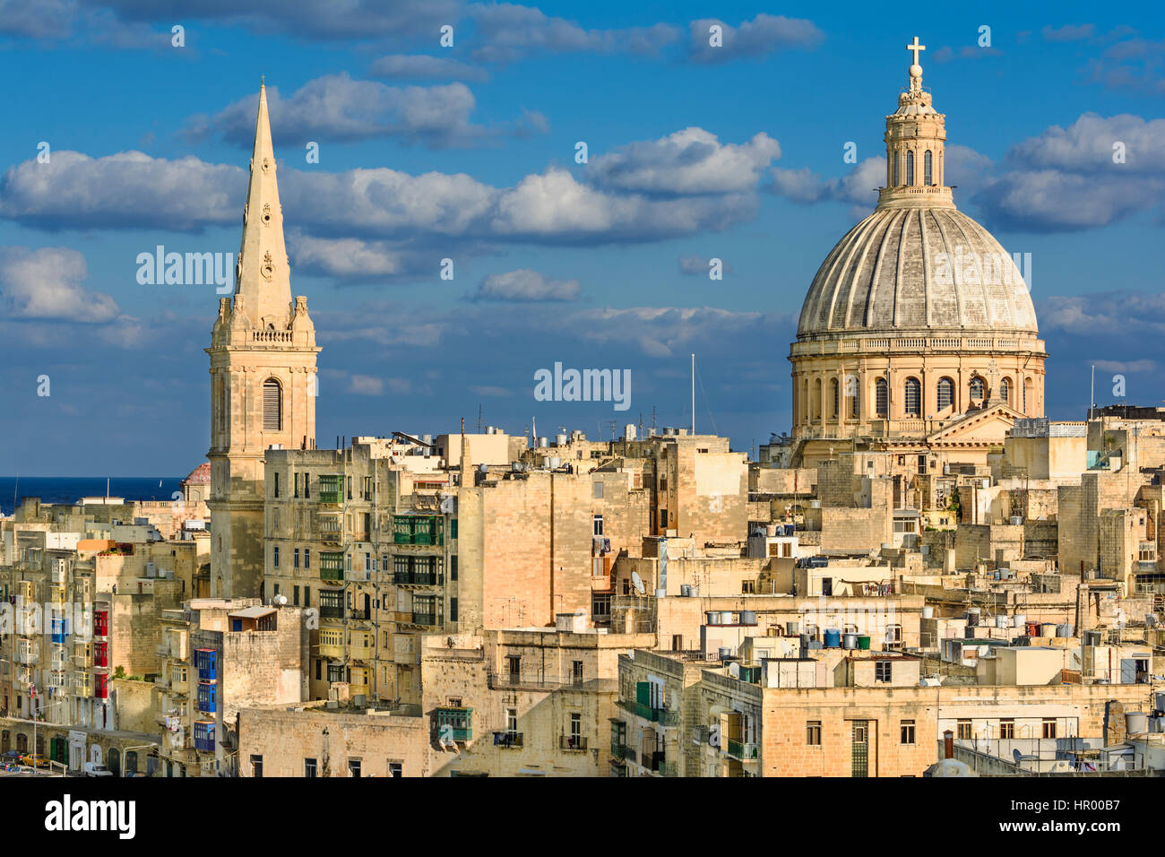 Valetta overview. View of a church dome over the roofs of Valetta Stock Photo