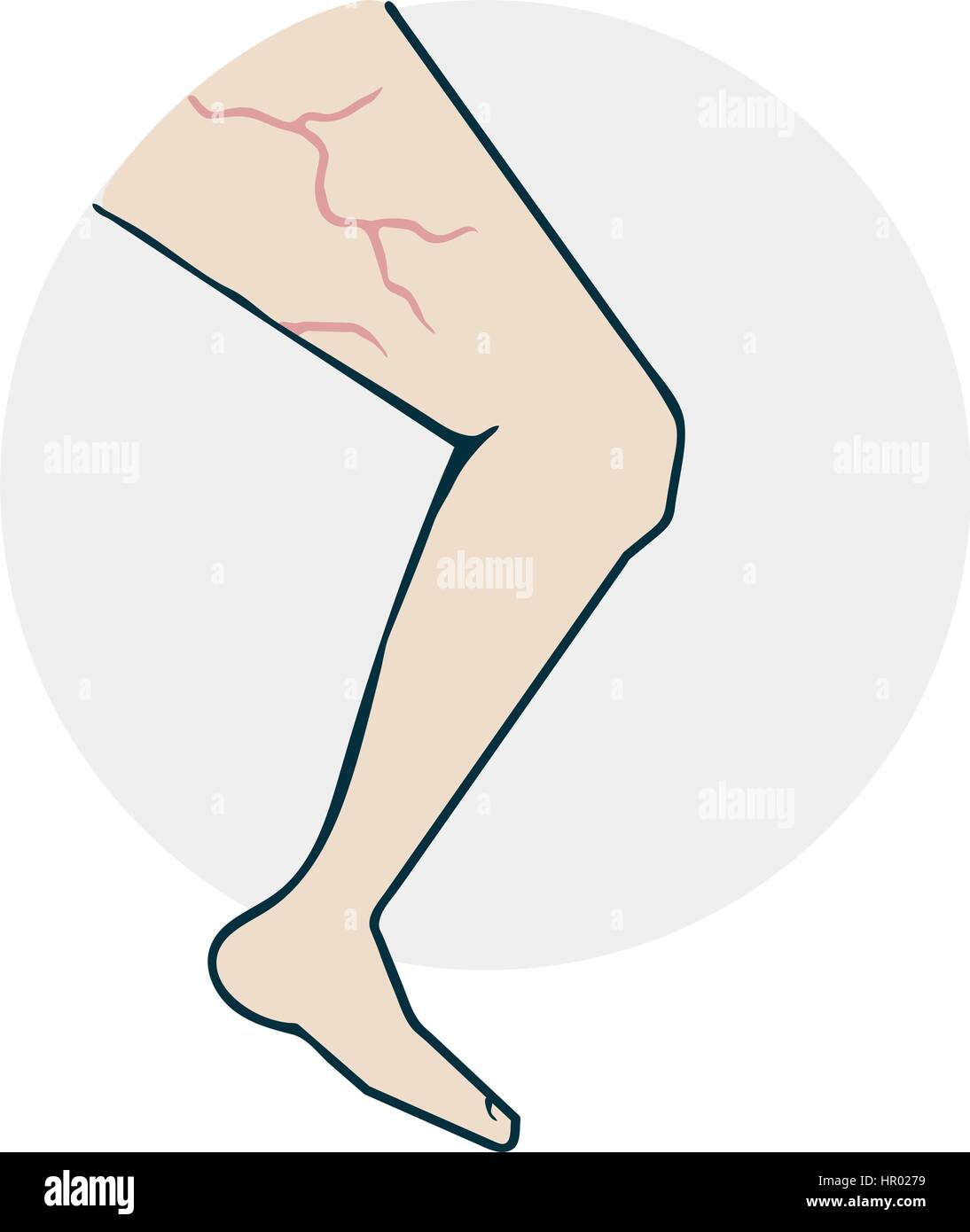 Leg with varicose veins. Drugs Icon on medical subjects. Illustration of a funny cartoon style Stock Vector