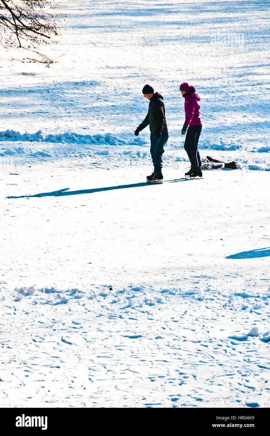 couple skating on a frozen lake Stock Photo - Alamy