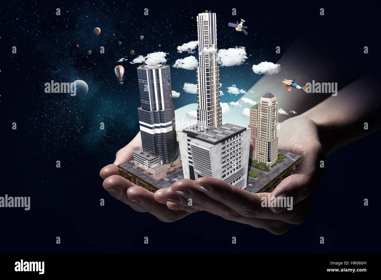 Presenting construction development project . Mixed media Stock Photo