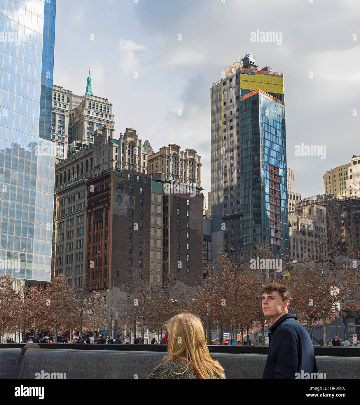 Manhattan and NYC´s 9/11 Memorial at World Trade Center Ground Zero. Stock Photo