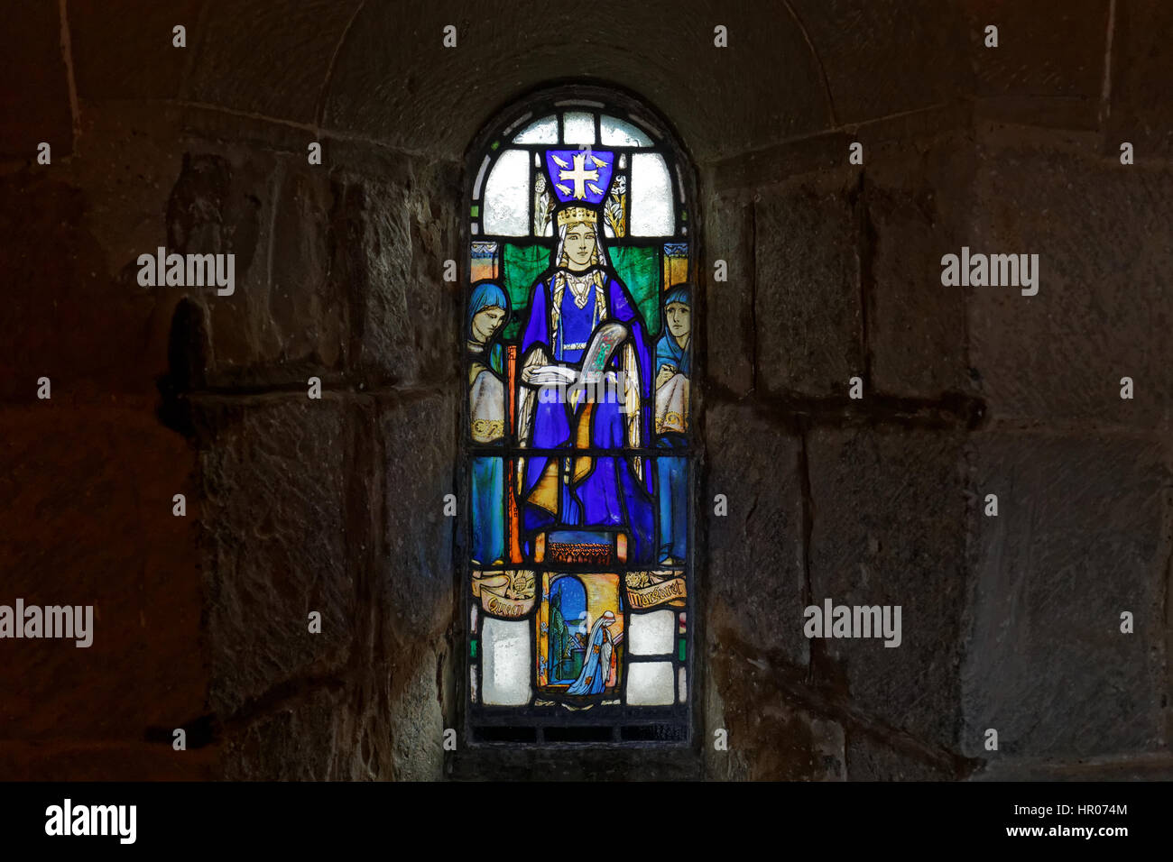 St Margaret's Chapel stained glass windows Edinburgh Castle Stock Photo