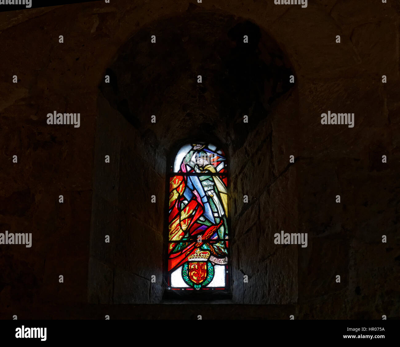St Margaret's Chapel stained glass windows Edinburgh Castle Stock Photo
